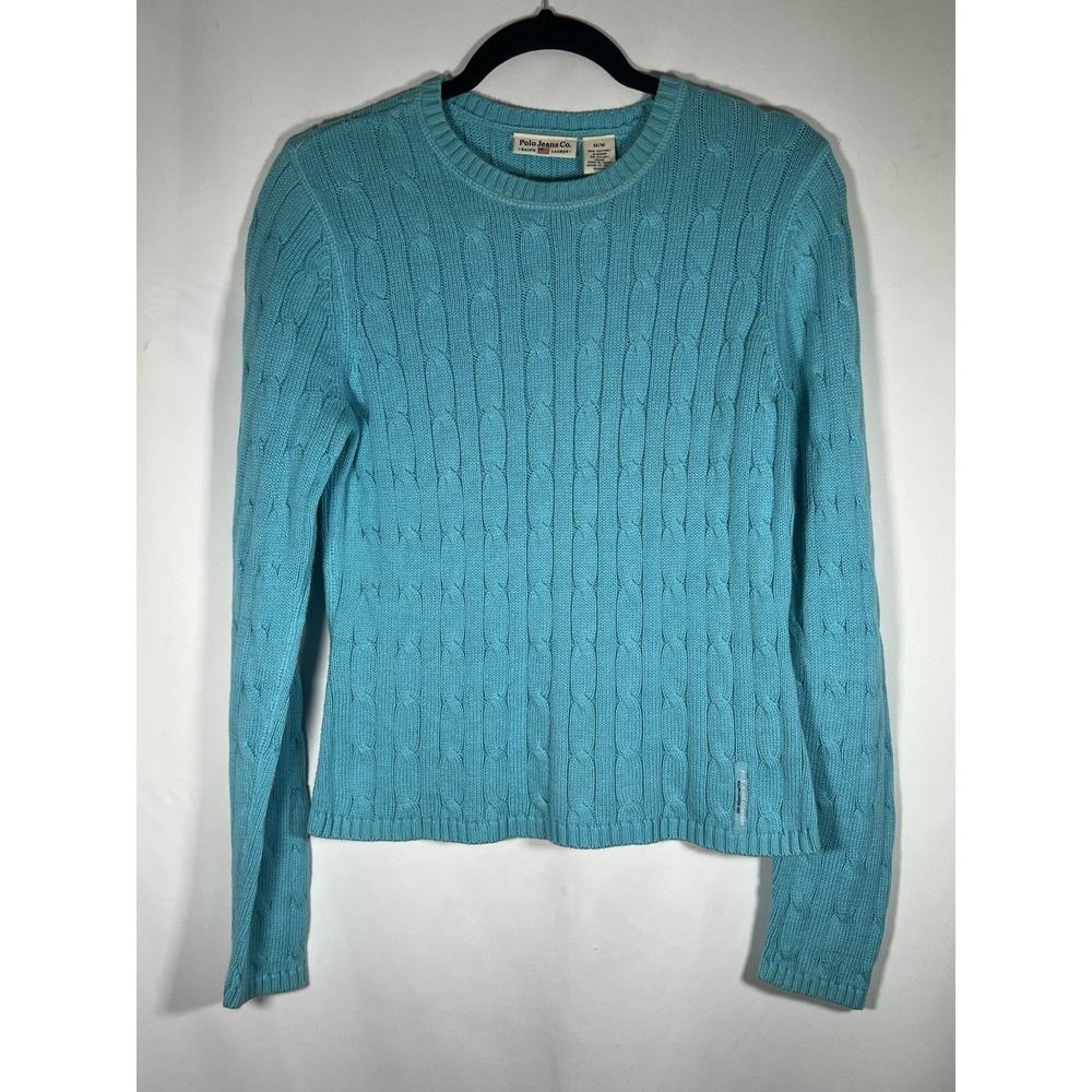 Polo Jeans Co. Women's Turquoise Cable Knit Long Sleeve Sweater Classic Size M
